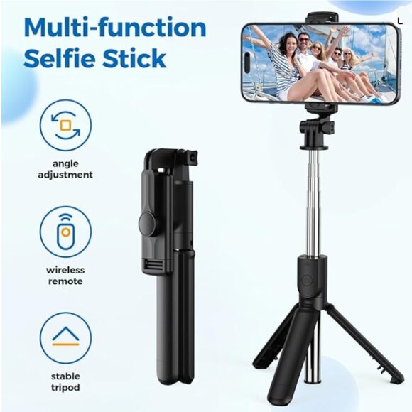 Selfie Stick Tripod, Retractable Selfie Stick Tripod w/ Wireless Remote Control - Picture 2 of 13